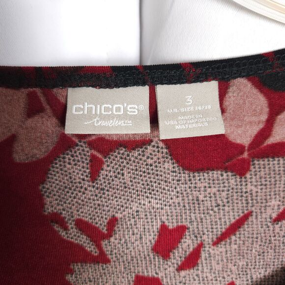 Chico's Travelers 3 Womens 16/18 Red Fire Blooms Floral Asymmetrical Top - Picture 2 of 9